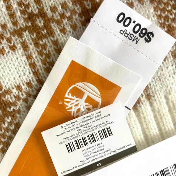 Timberland Scarf - Tan & White Houndstooth - NWT - Picture 2 of 5